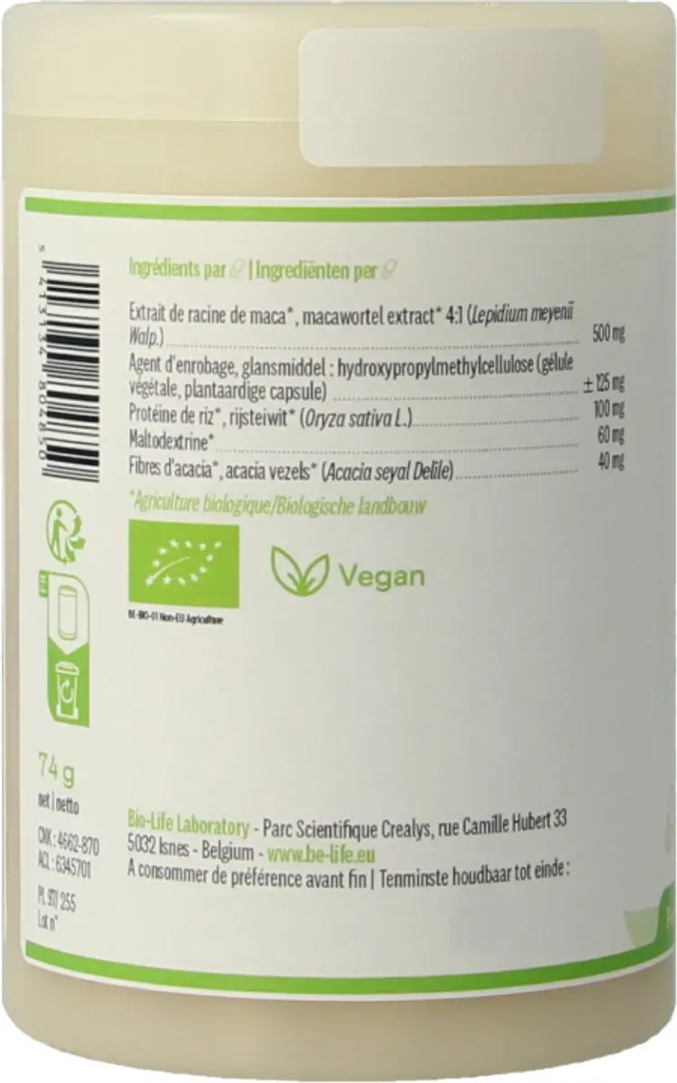Be-Life Maca 2000 Bio 90 Capsules - afbeelding 4 van 4