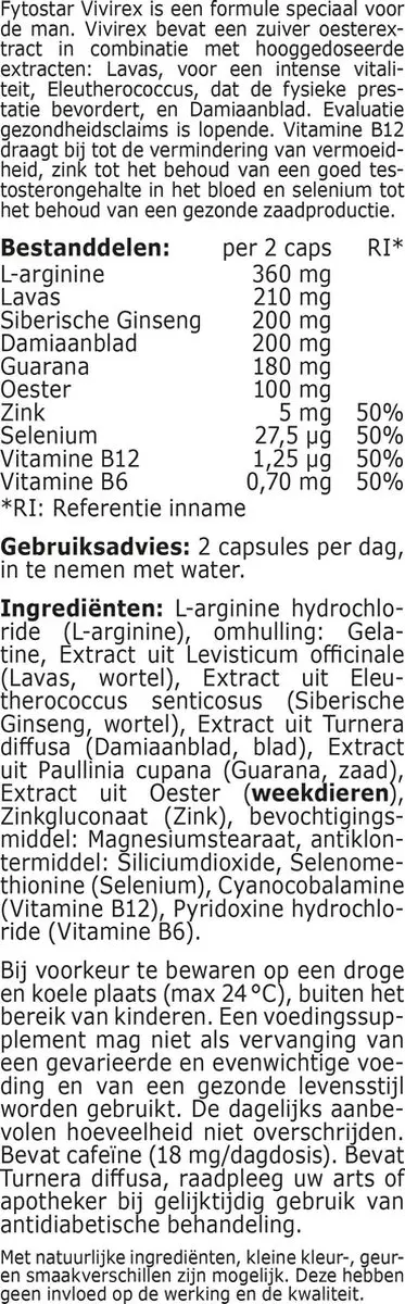 Fytostar Vivirex Libido Capsules 60 Stuks