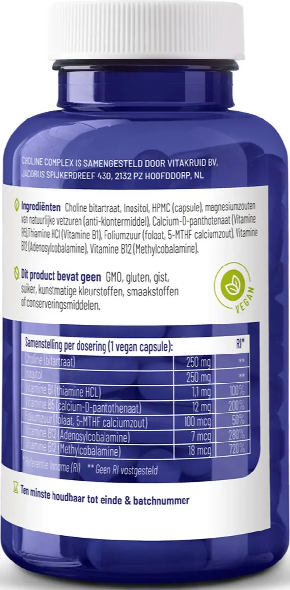 Vitakruid Choline Complex 90 Vegetarische Capsules - afbeelding 4 van 6