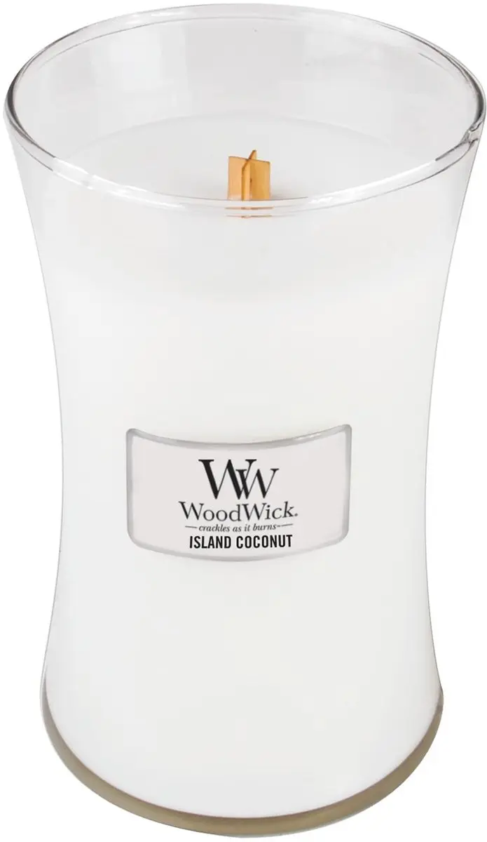 Woodwick Hourglass Geurkaars Island Coconut 130 uur - Wit - afbeelding 2 van 6