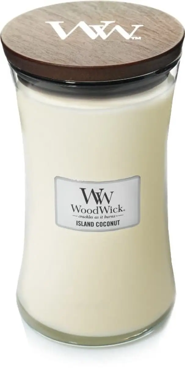 Woodwick Hourglass Geurkaars Island Coconut 130 uur - Wit - afbeelding 3 van 6