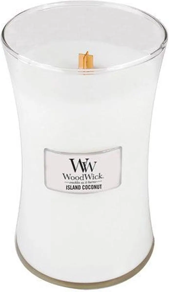 Woodwick Hourglass Geurkaars Island Coconut 130 uur - Wit - afbeelding 6 van 6