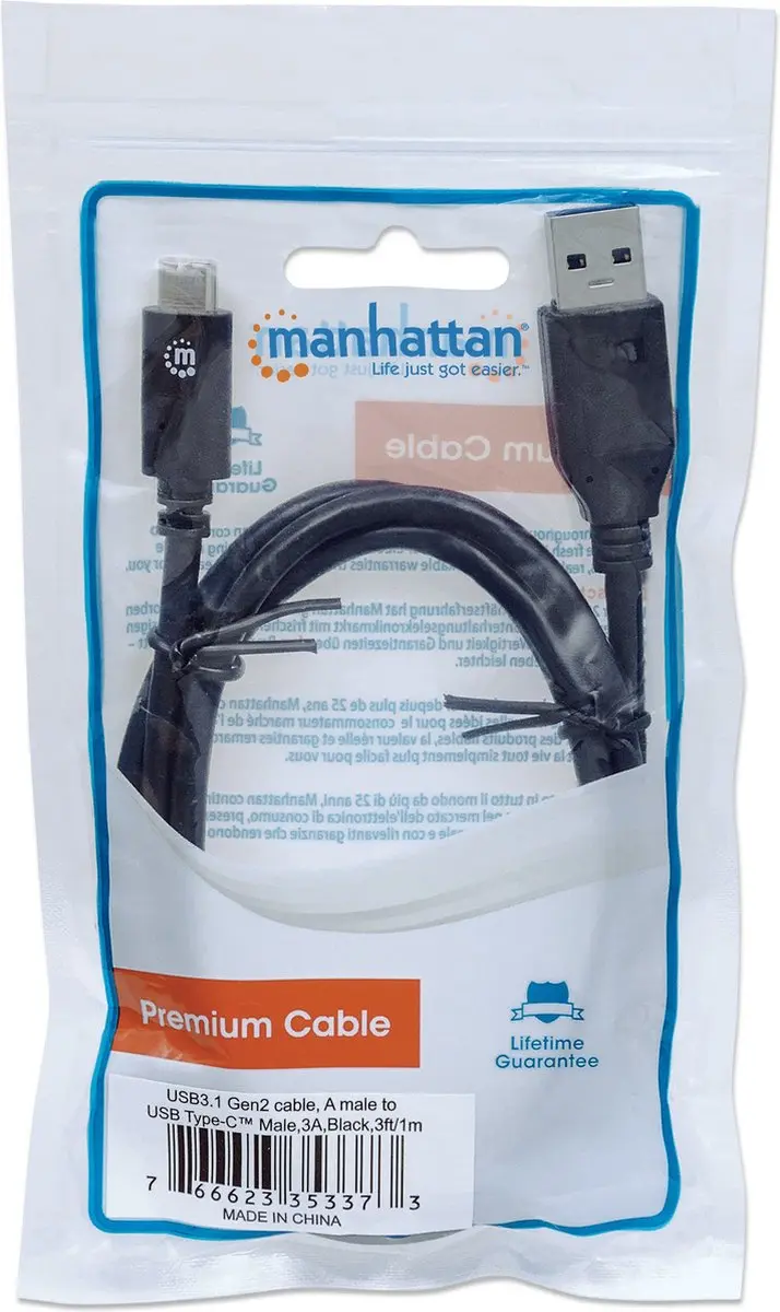 Manhattan 353373 USB-kabel USB-A naar USB-C 1m - Zwart - afbeelding 6 van 6