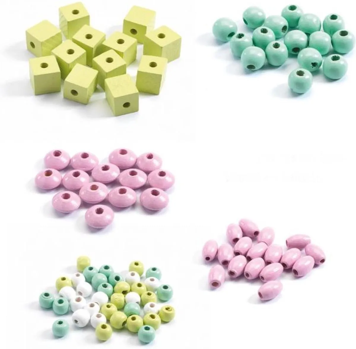 Djeco Houten Parels Bloemen en Blaadjes - 450 Stuks - Multicolor