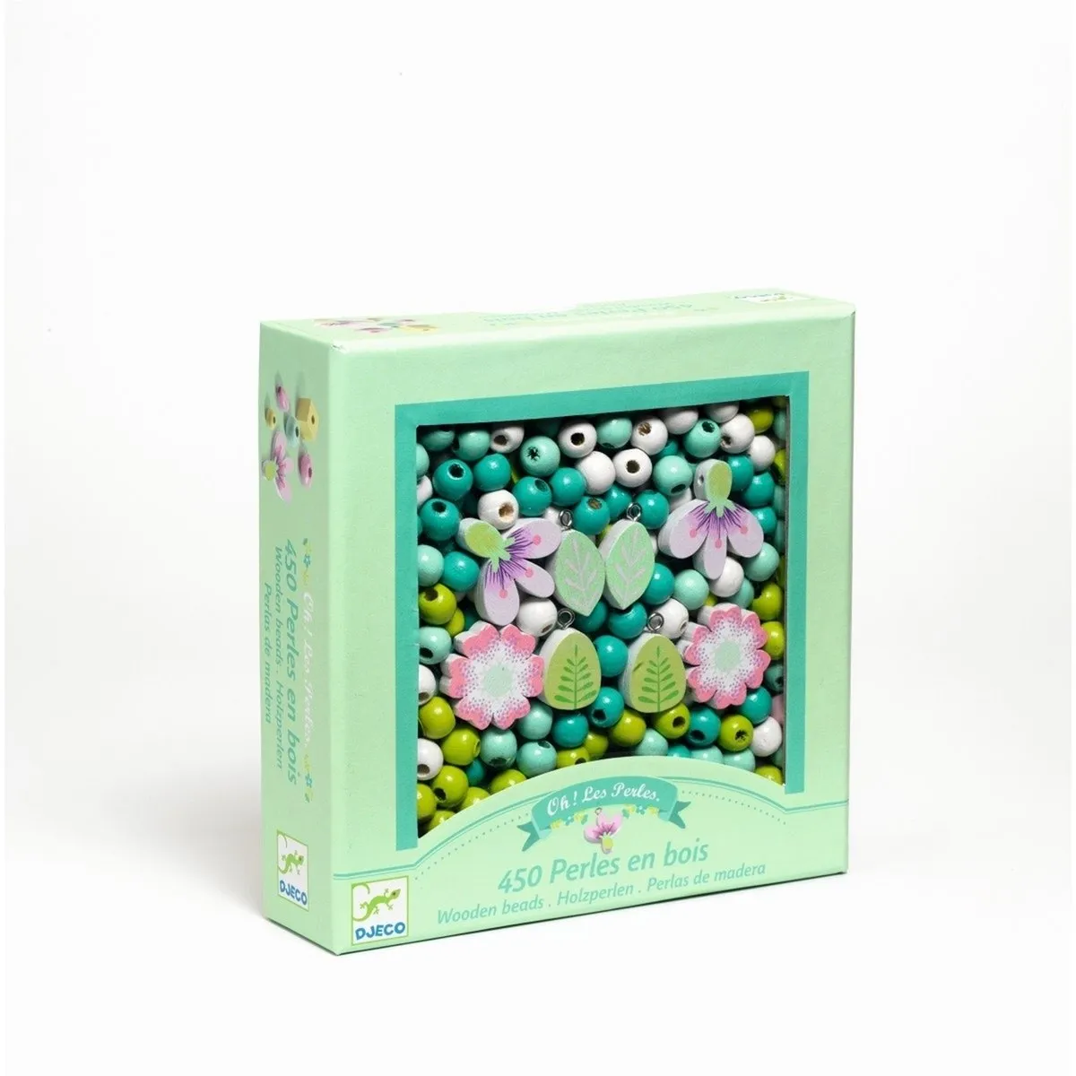 Djeco Houten Parels Bloemen en Blaadjes - 450 Stuks - Multicolor