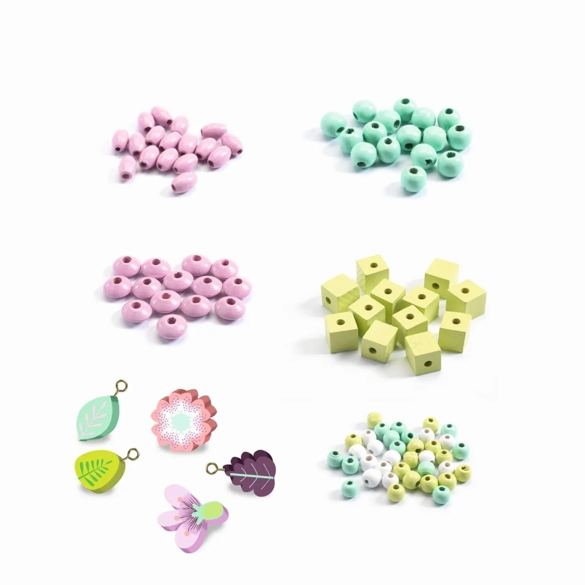 Djeco Houten Parels Bloemen en Blaadjes - 450 Stuks - Multicolor