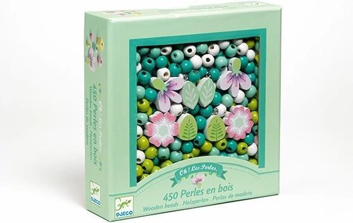 Djeco Houten Parels Bloemen en Blaadjes - 450 Stuks - Multicolor - afbeelding 6 van 6