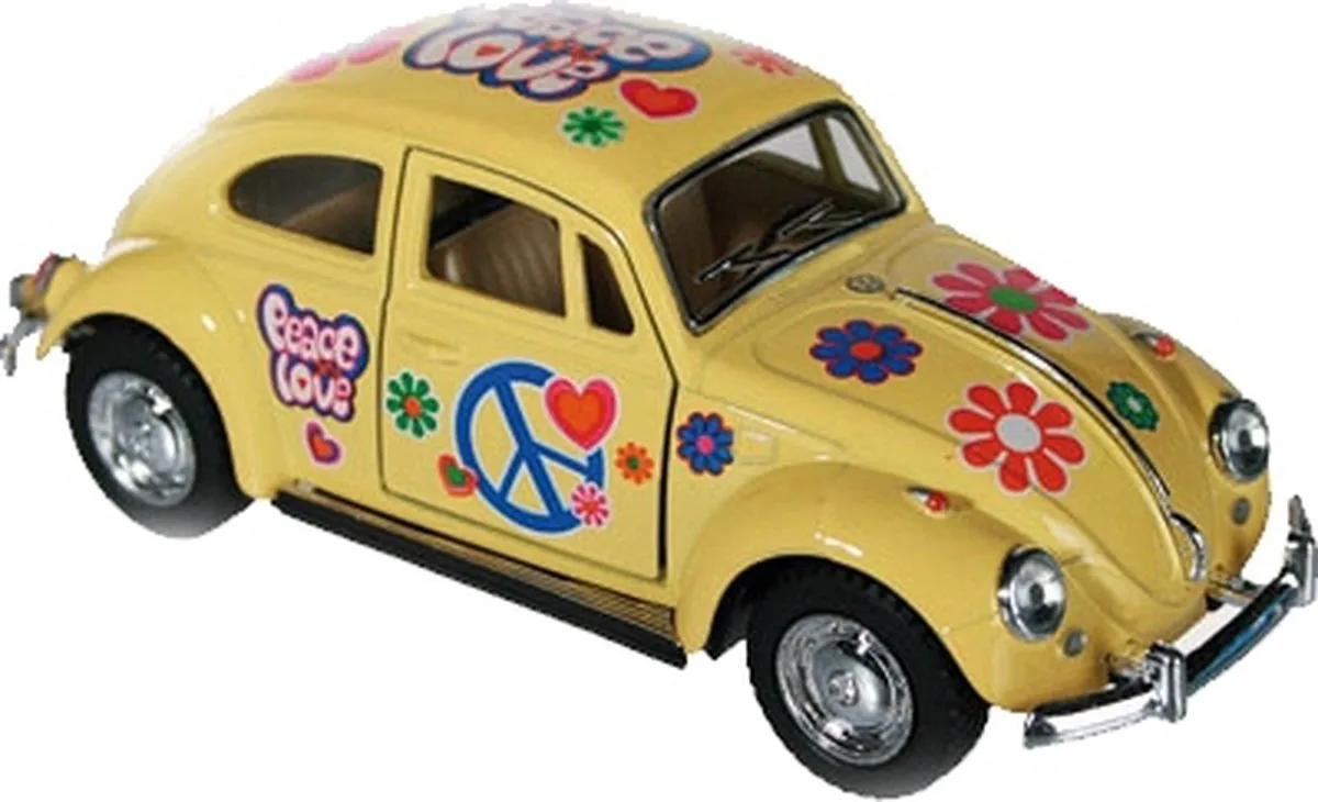 Volkswagen Kever Modelauto Flower Power Edition Geel 12cm