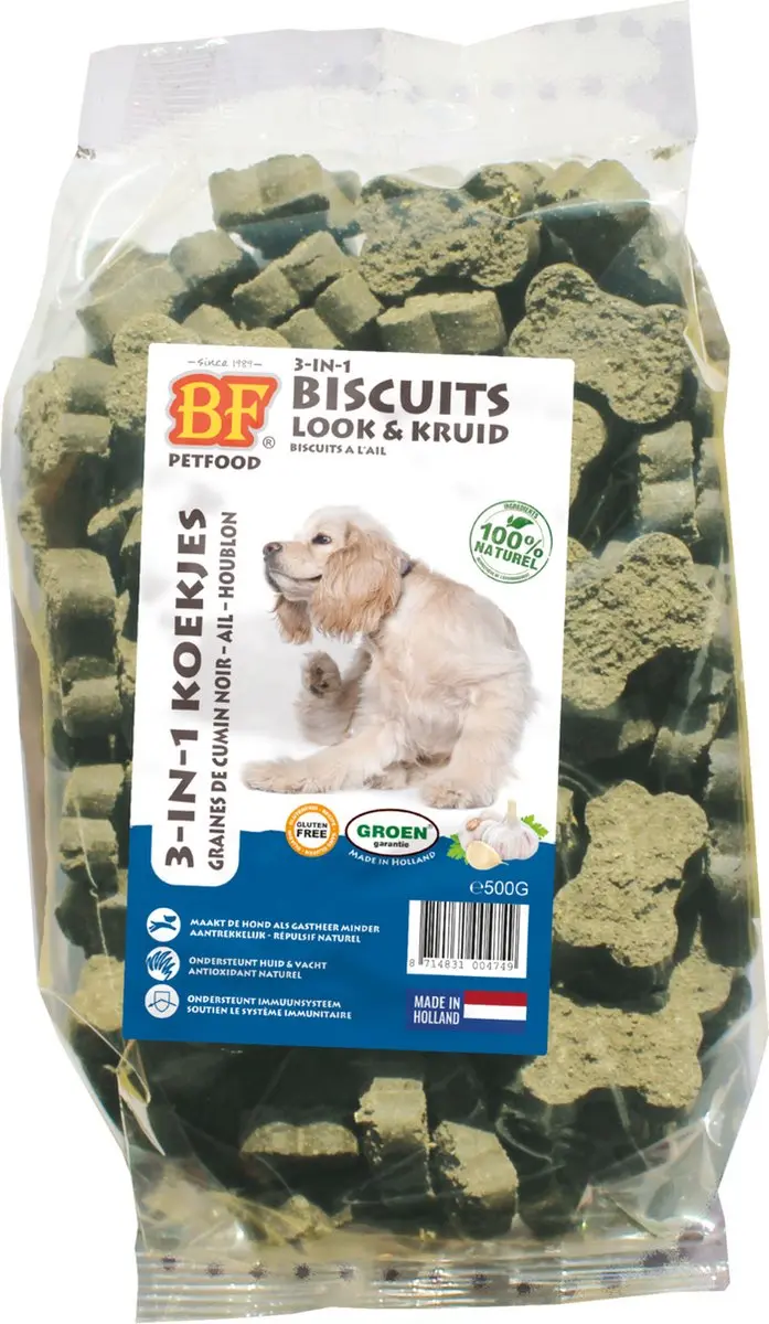 BF Petfood 3-in-1 Koekjes Hondensnacks Kruiden Knoflook 500g
