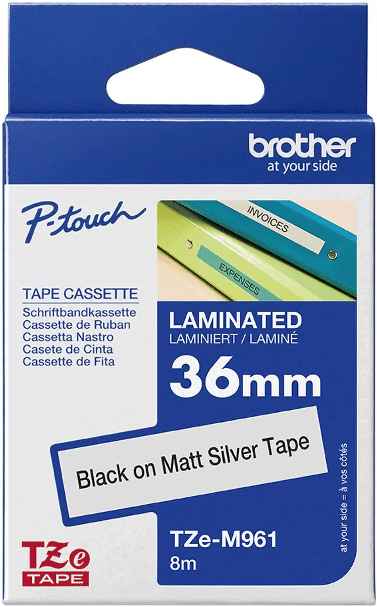 Brother TZEM961 Matt Laminaat Labeltape 36mm - Zwart/Zilver - afbeelding 6 van 6