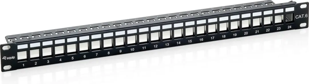 Equip 769124 Cat.6 Panel for 24 Keystone Jacks, shielded, black shielded, equip