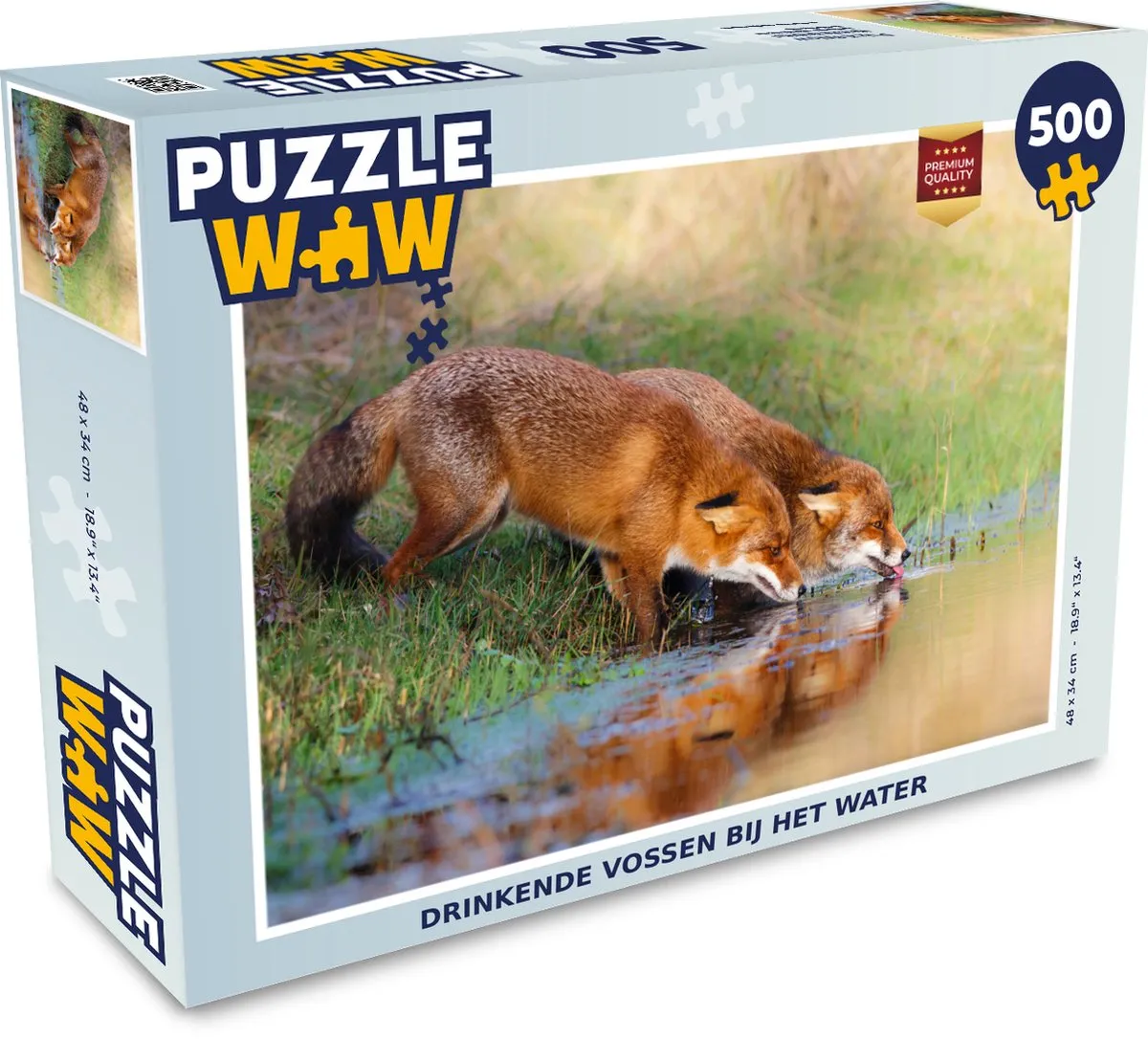 PuzzleWow Vossen Drinken Water Legpuzzel 500 Stuks - Multicolor