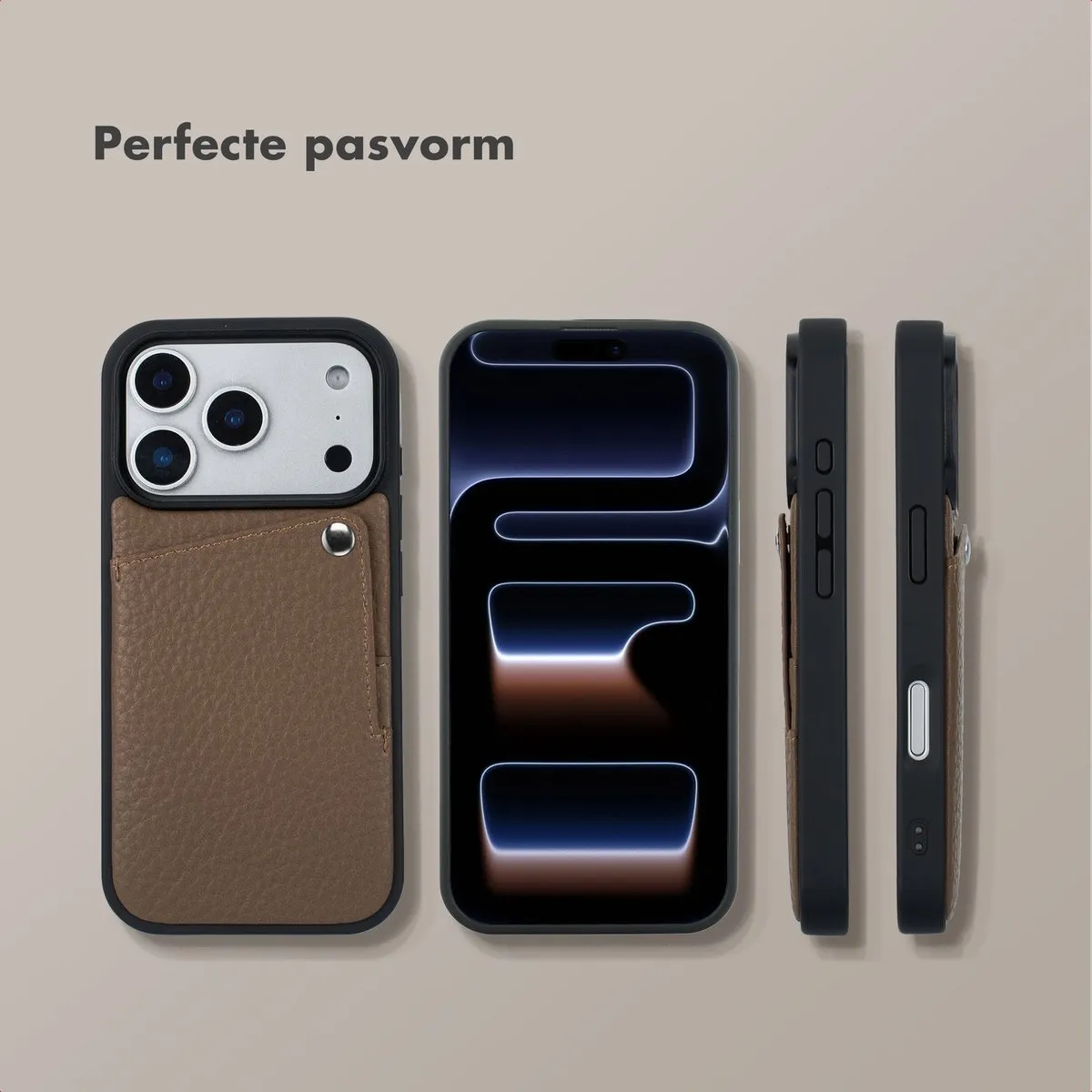 Selencia Hoesje iPhone 17 Pro - Backcover Mocha Brown - 2 Pasjes - afbeelding 6 van 6
