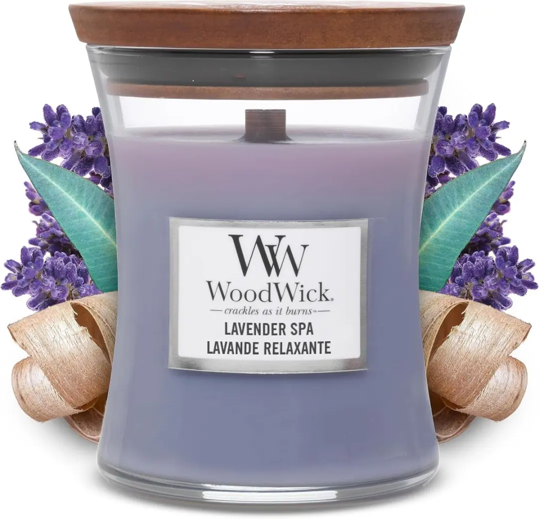 Woodwick Hourglass Geurkaars - Lavender Spa 60 uur - Paars - afbeelding 6 van 6