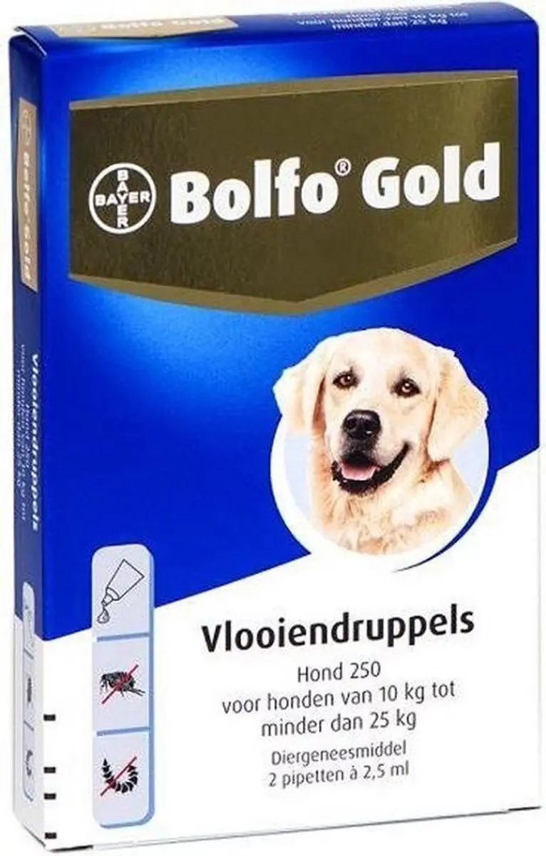 Bolfo Gold Vlooiendruppels Hond 250mg - 2 Pipetten - afbeelding 2 van 3