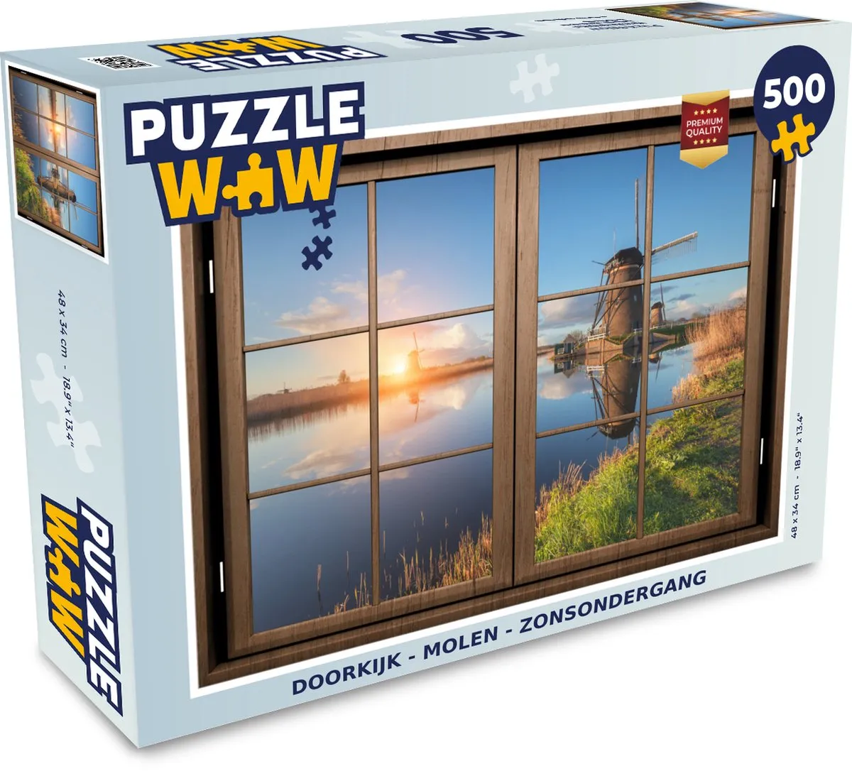 PuzzleWow Doorkijk Molen Zonsondergang Legpuzzel 500 Stuks - Multicolor