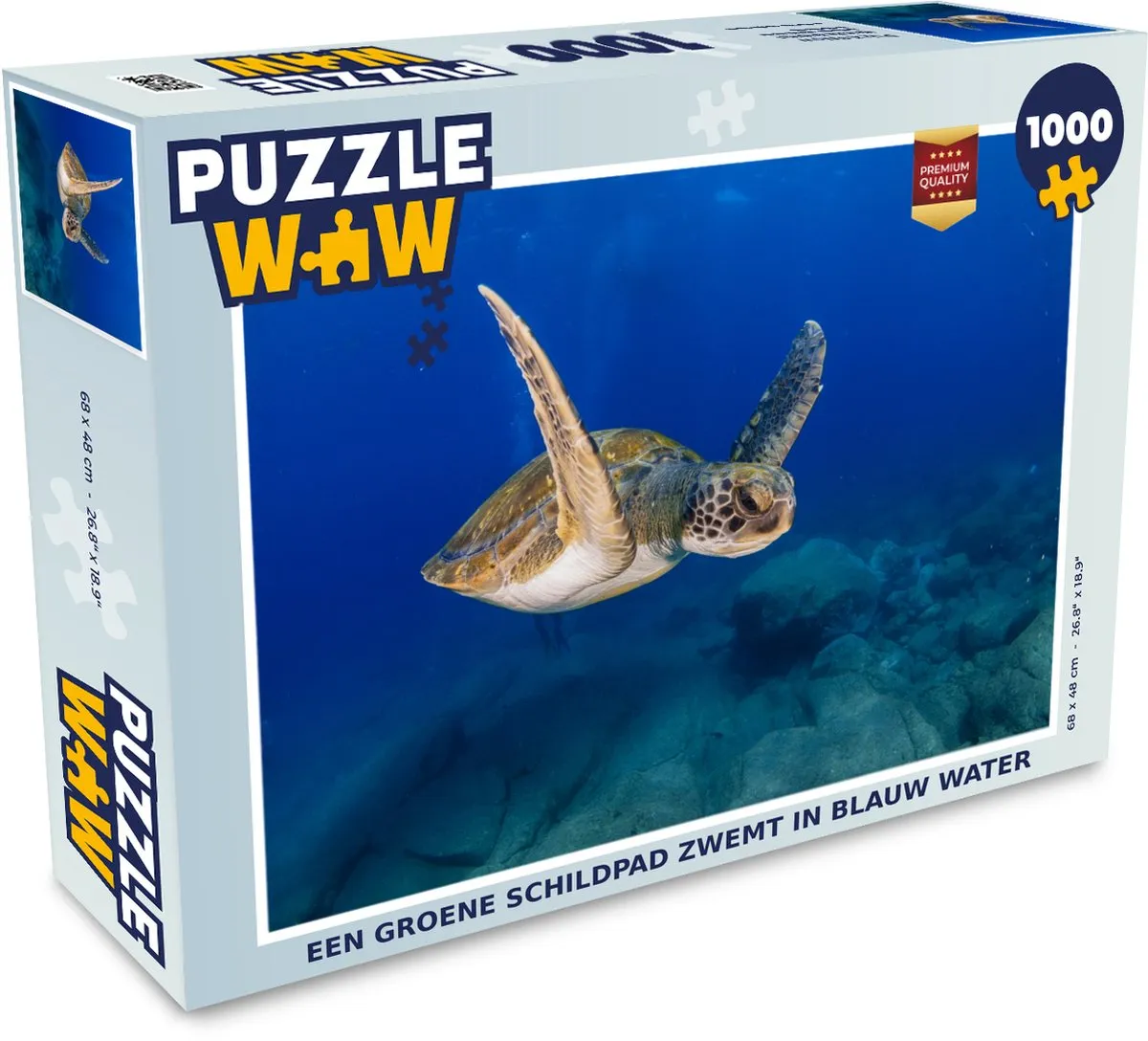 PuzzleWow Legpuzzel 1000 Stuks - Schildpad in Blauw Water - Multicolor