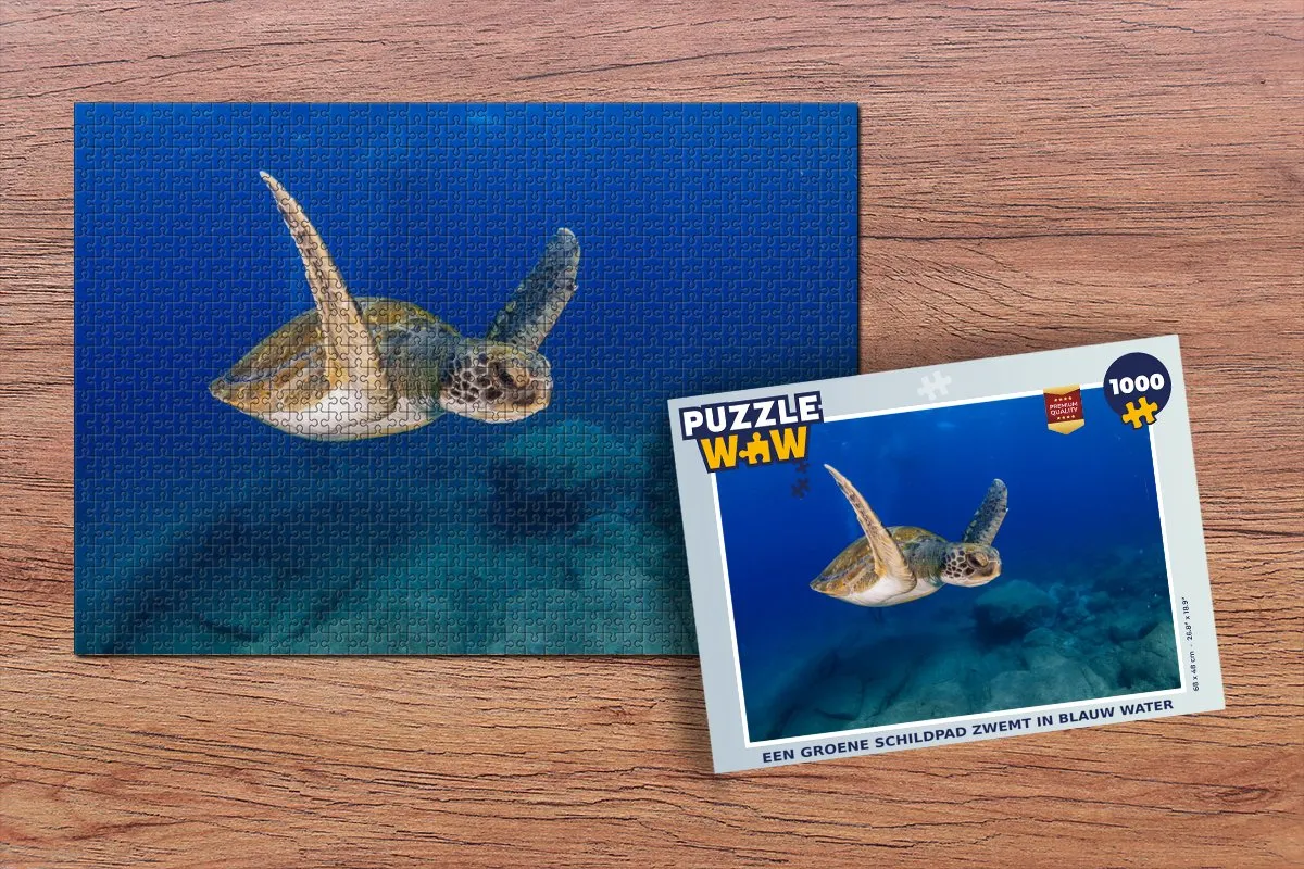 PuzzleWow Legpuzzel 1000 Stuks - Schildpad in Blauw Water - Multicolor