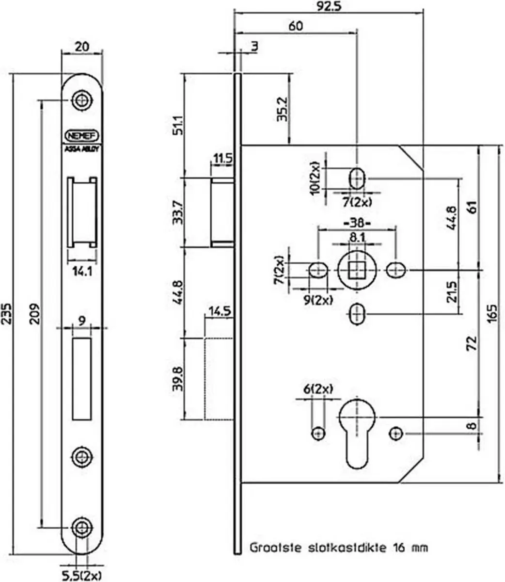 Nemef 649 Insteekslot RVS geborsteld 60mm - afbeelding 6 van 6