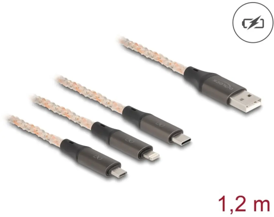 Delock USB RGB Charging Cable 3 in 1 Type-A to Lightning™ / Micro USB / USB Ty