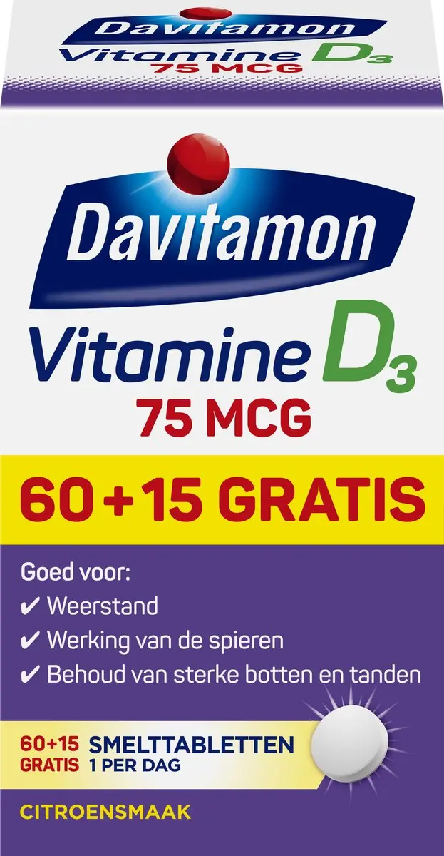 Davitamon Vitamine D3 75 mcg Smelttabletten - 75 Stuks