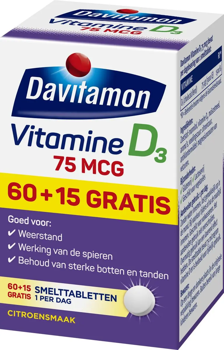 Davitamon Vitamine D3 75 mcg Smelttabletten - 75 Stuks