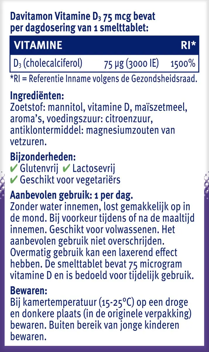 Davitamon Vitamine D3 75 mcg Smelttabletten - 75 Stuks