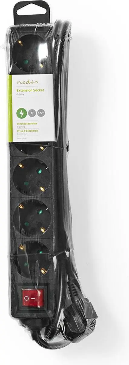 Nedis Stekkerdoos 6-wegs 3680W - 1.5m - Type F - Zwart - afbeelding 4 van 5