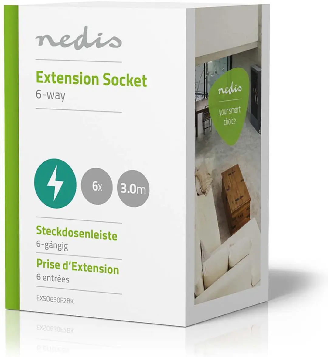 Nedis 6-voudige Stekkerdoos 3680W - 3m - Zwart - afbeelding 6 van 6