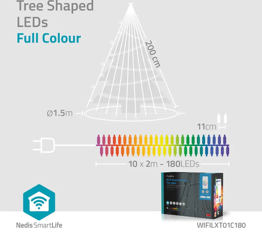 Nedis SmartLife Kerstverlichting Boom RGB 180 LED - 10x2m - Zwart