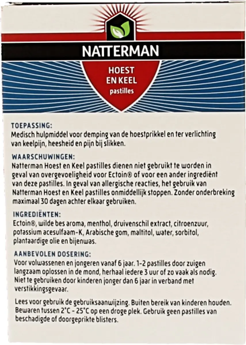 Natterman Hoest- en Keelpastilles Suikervrij - 20 Stuks - afbeelding 5 van 6
