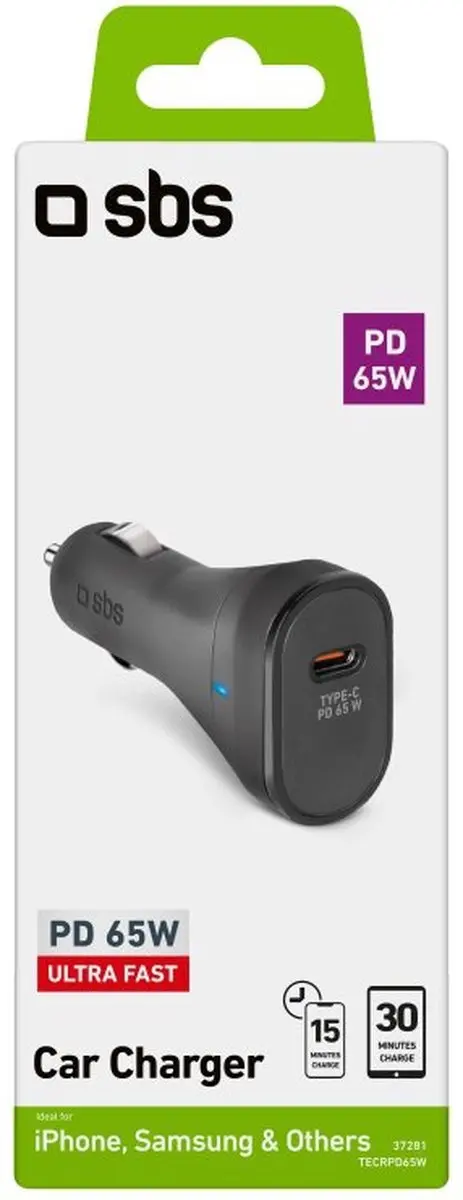 SBS TECRPD65W Autolader USB-C 65W Zwart - afbeelding 2 van 2