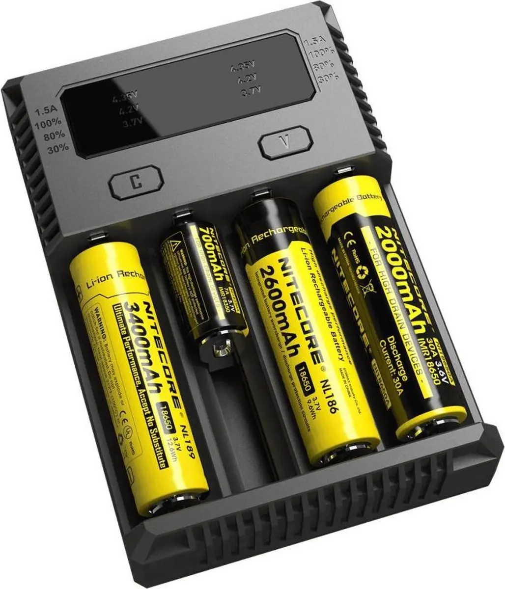 Nitecore NEW i4 Batterijlader - 4x AAA/AA/C/D - Zwart