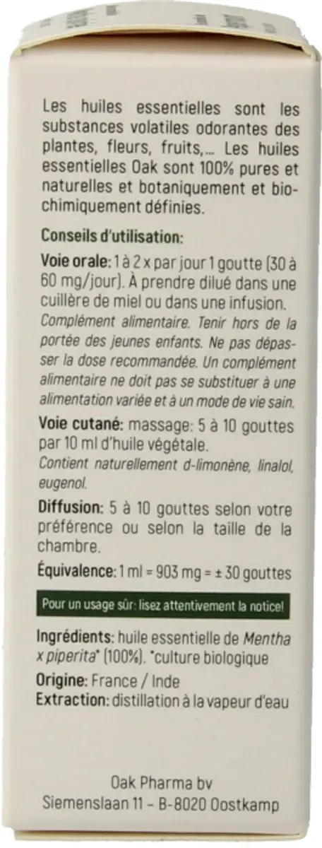 Oak Organic Pepermunt Bio 10ml - 10 Stuks - afbeelding 3 van 6