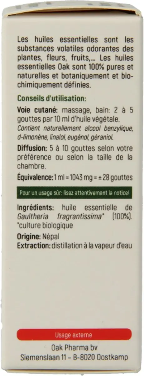 Oak Organic Wintergroen Bio 10ml - 10 Stuks - afbeelding 4 van 6
