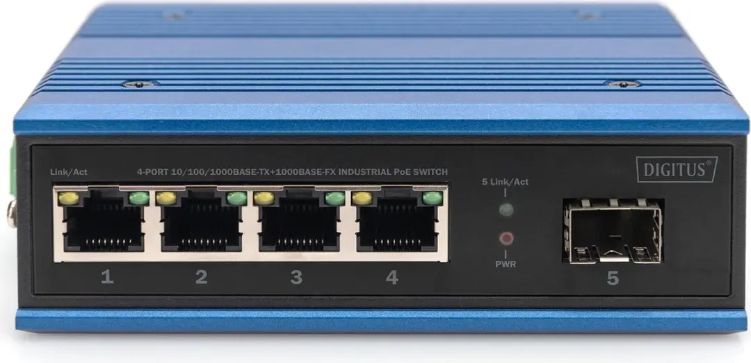 Digitus Switch Ind. 4-Port Gigabit 30W PoE - Zwart/Blauw - afbeelding 2 van 5