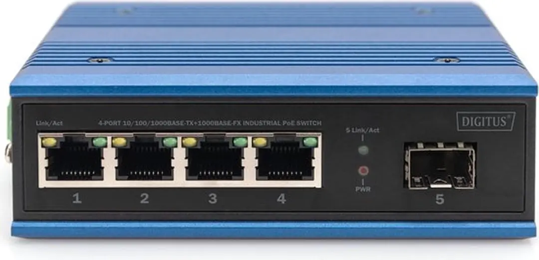 Digitus Switch Ind. 4-Port Gigabit 30W PoE - Zwart/Blauw - afbeelding 3 van 5