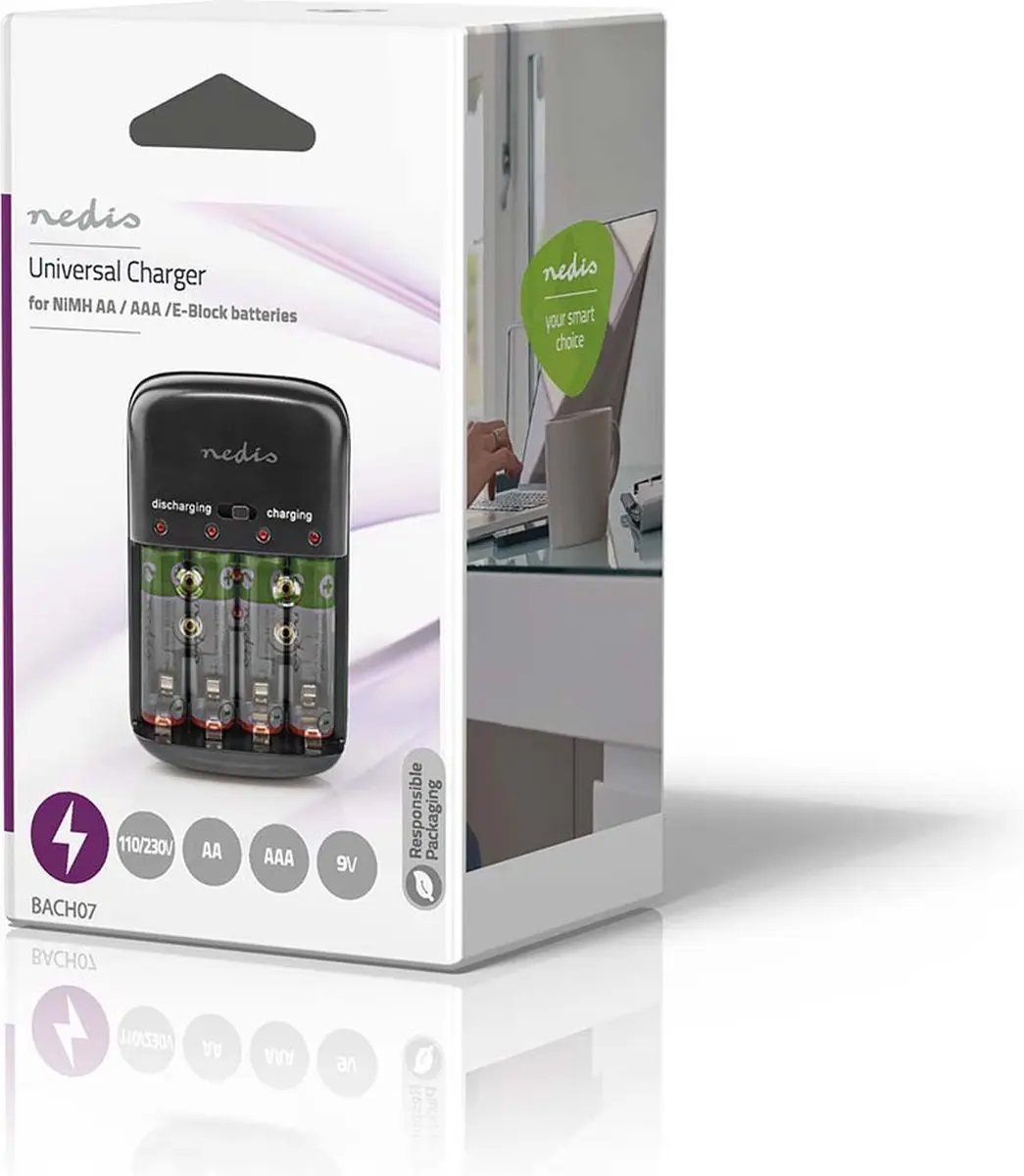 Nedis AA/AAA/NiMH-Batterijlader 4x - 0,5A - Zwart - afbeelding 4 van 6