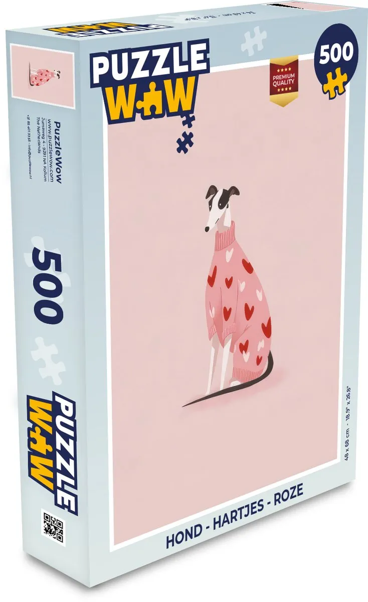 PuzzleWow Hond Hartjes Legpuzzel 500 Stuks - Roze