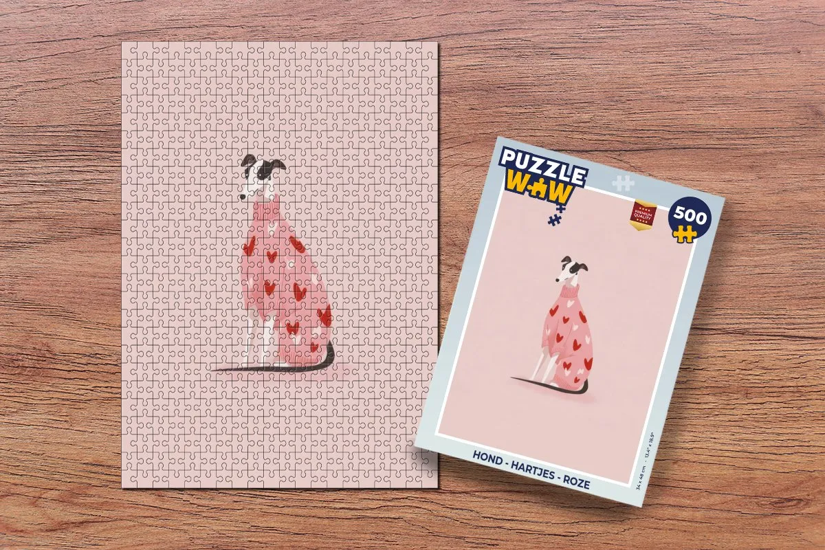 PuzzleWow Hond Hartjes Legpuzzel 500 Stuks - Roze