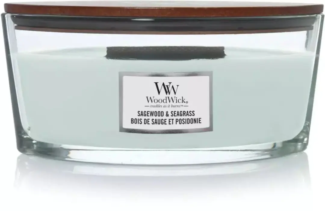Woodwick Heartwick Flame Ellipse Geurkaars - Sagewood & Seagrass 50 uur - afbeelding 3 van 3
