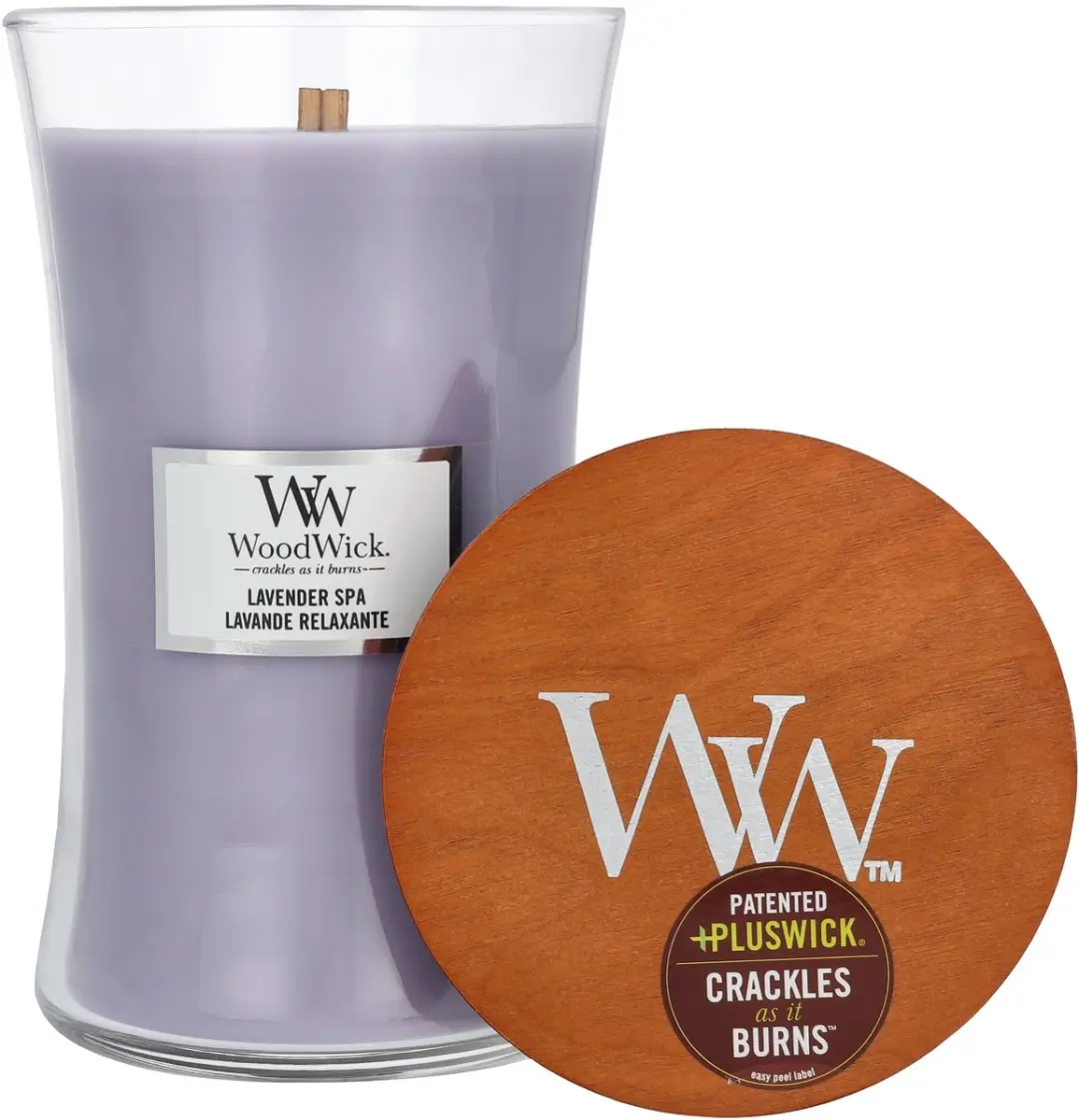Woodwick Hourglass Geurkaars - Lavender Spa 130u - Ø19cm - afbeelding 3 van 6
