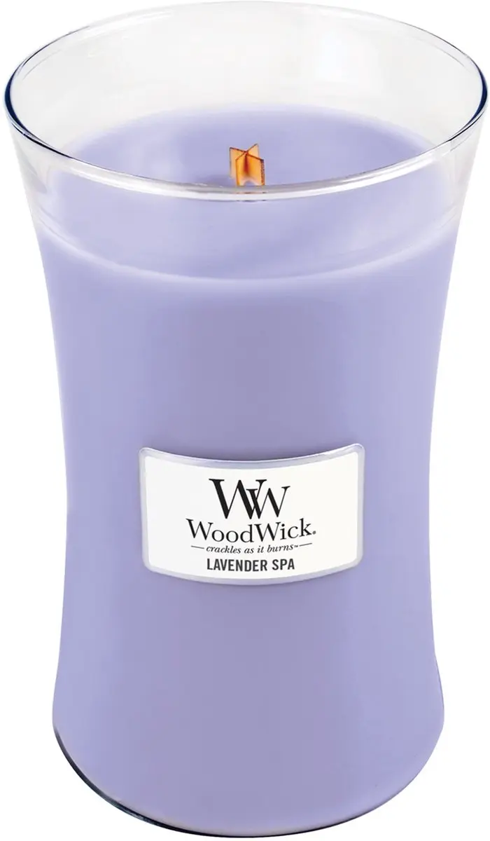 Woodwick Hourglass Geurkaars - Lavender Spa 130u - Ø19cm - afbeelding 4 van 6