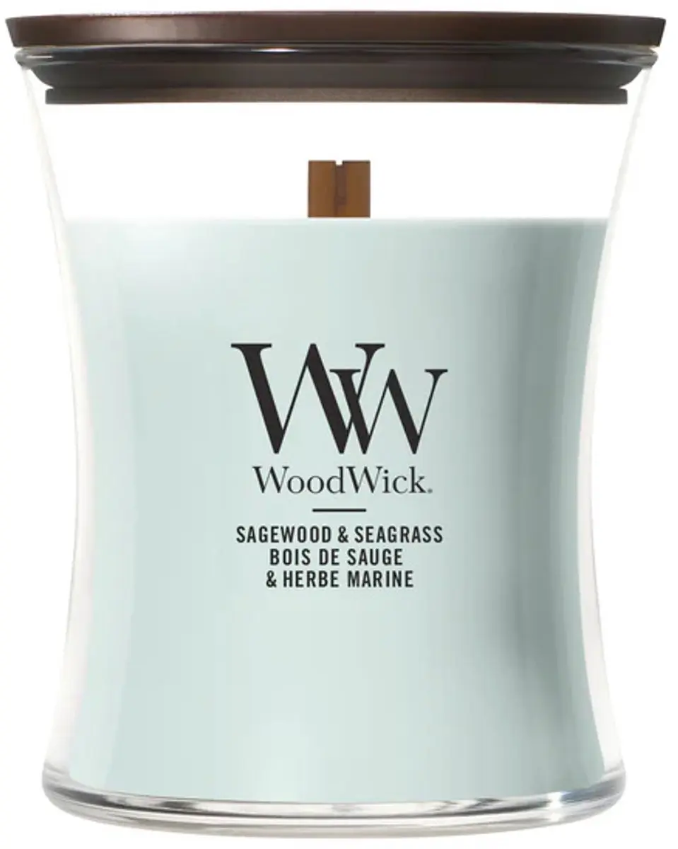 Woodwick Hourglass Geurkaars Sagewood & Seagrass