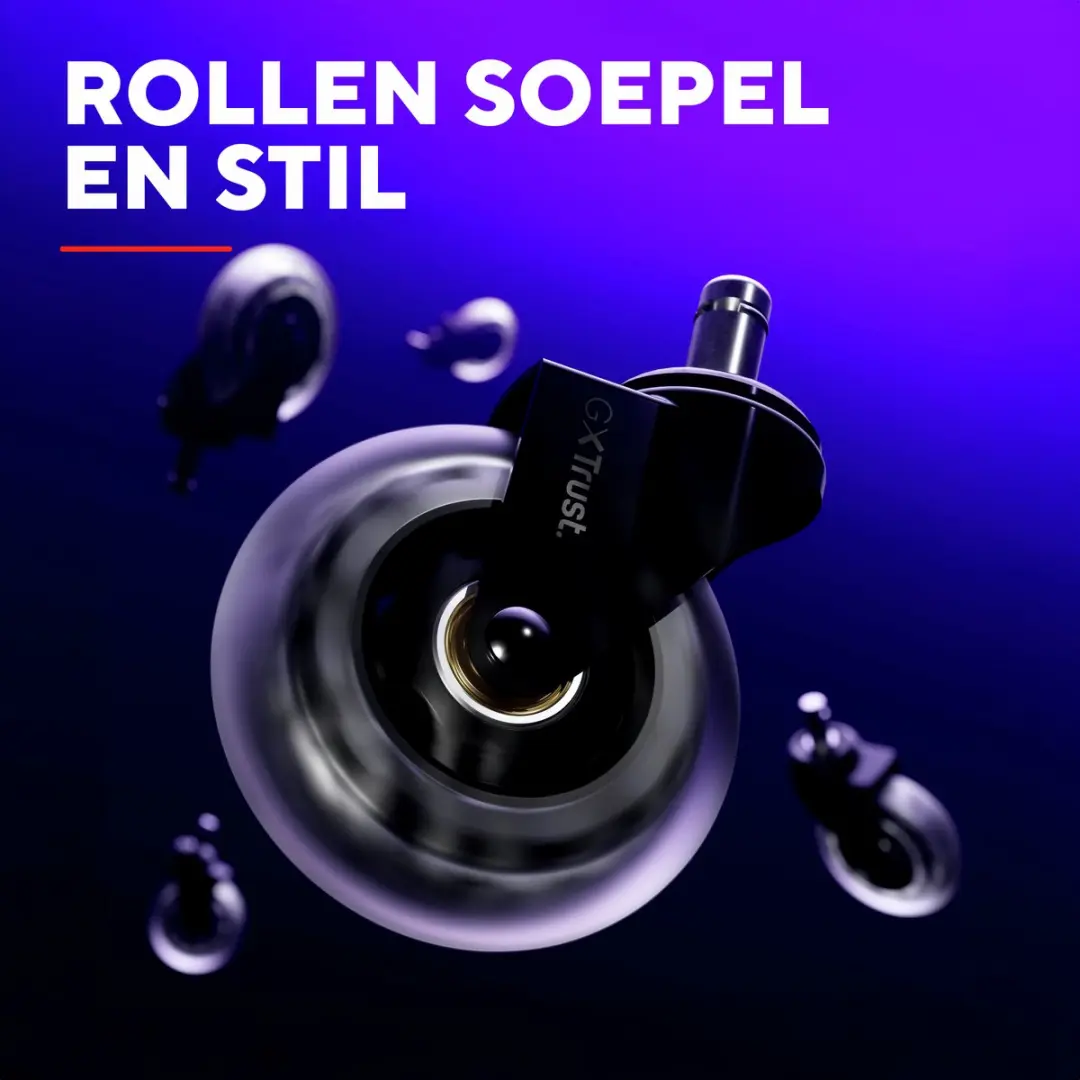 Trust GXT 702 Stoelwielen 25804 - 75mm - Set van 5 - Zwart - afbeelding 5 van 6