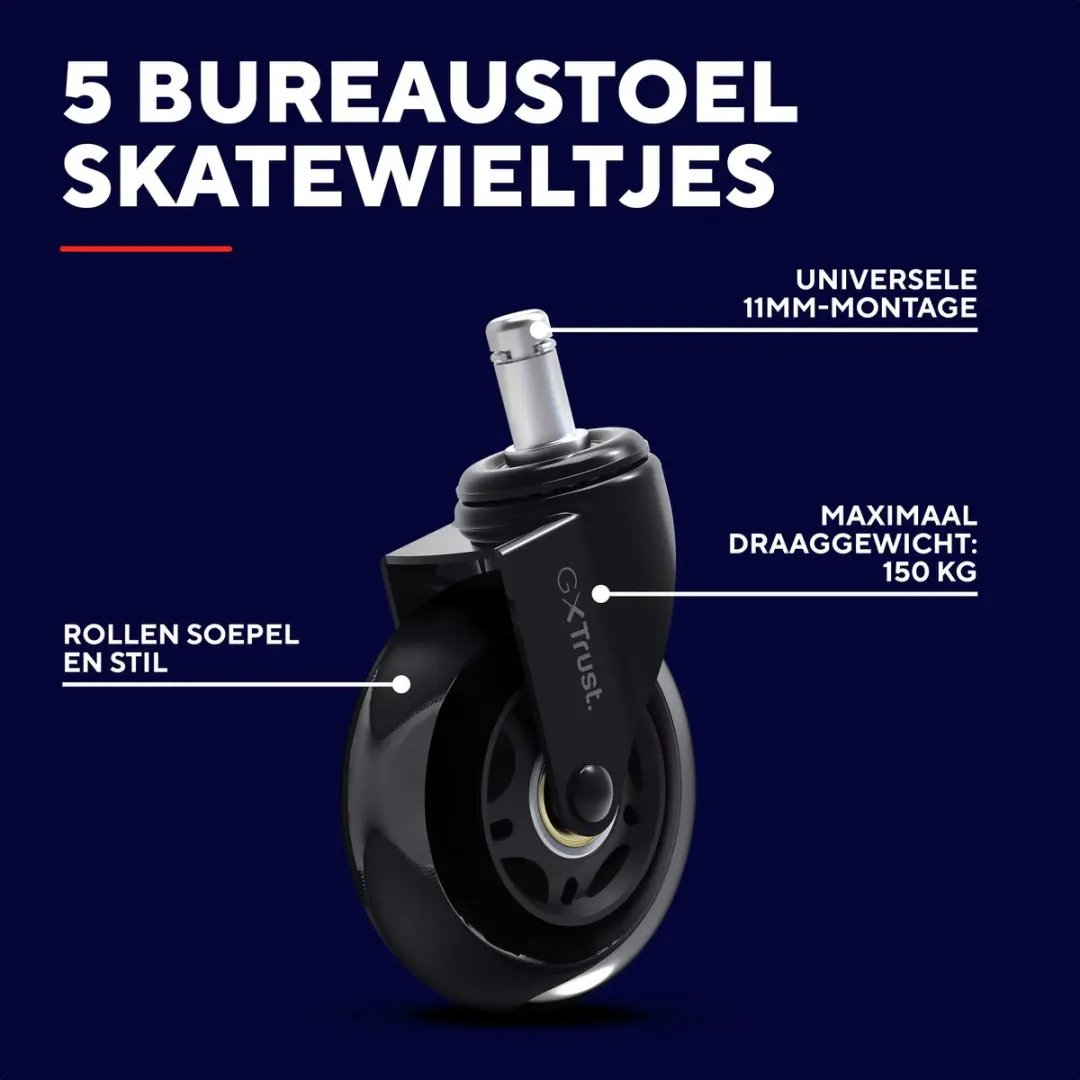 Trust GXT 702 Stoelwielen 25804 - 75mm - Set van 5 - Zwart - afbeelding 4 van 6