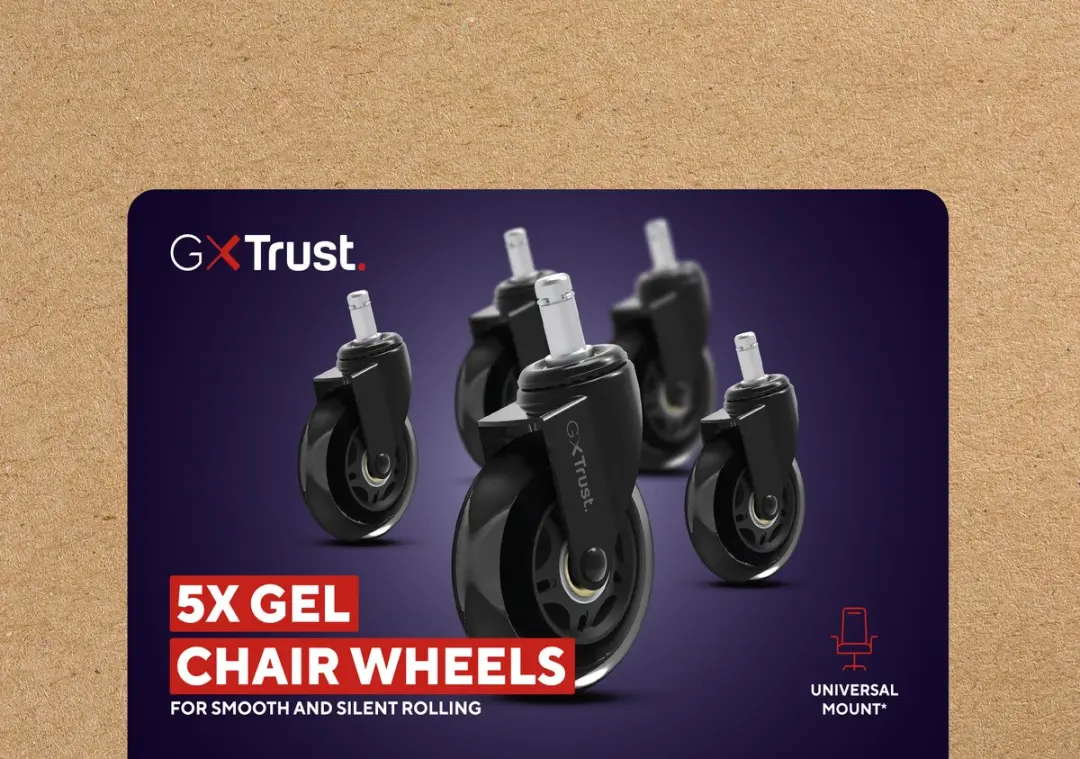 Trust GXT 702 Stoelwielen 25804 - 75mm - Set van 5 - Zwart - afbeelding 2 van 6
