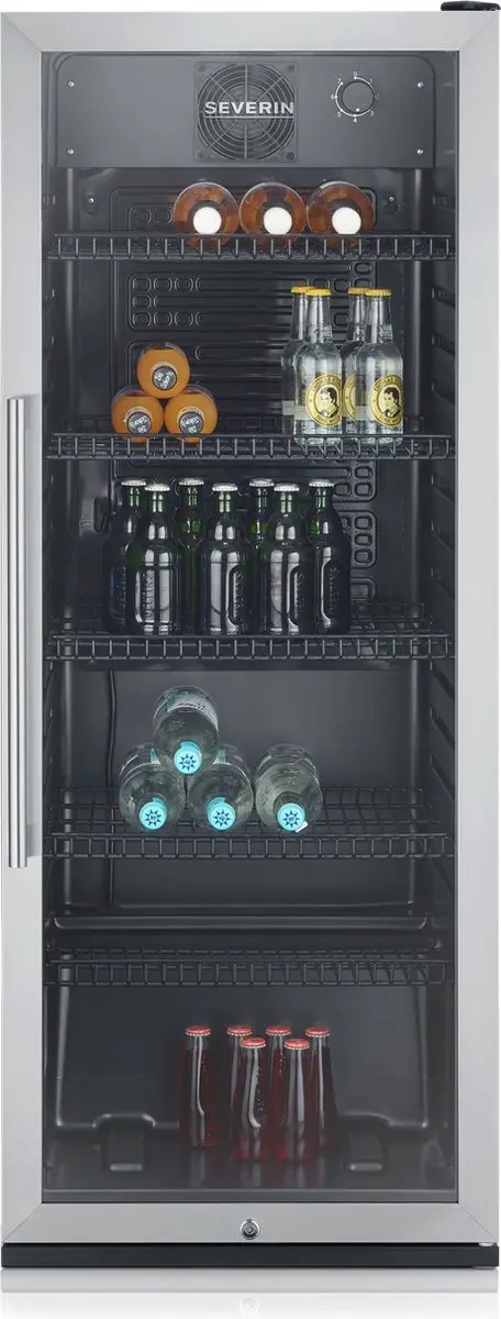 Severin FKS 8841 Flessenkoelkast – 237L – LED Verlichting – Met Slot – Zwart/RVS