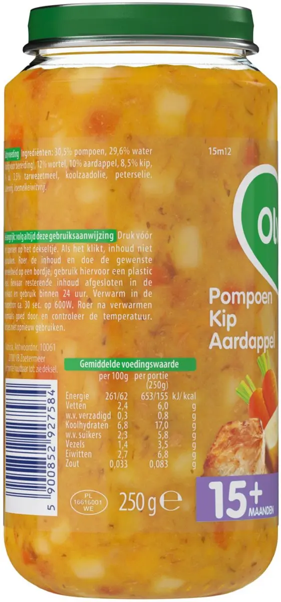 Olvarit Pompoen Kip Aardappel 250g