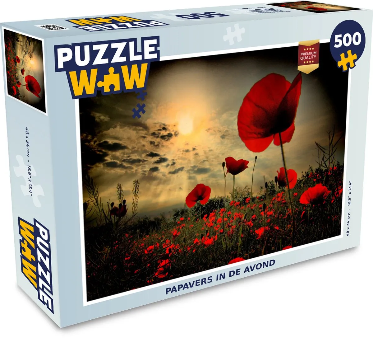PuzzleWow Legpuzzel Papavers in de avond 500 Stuks - Multicolor